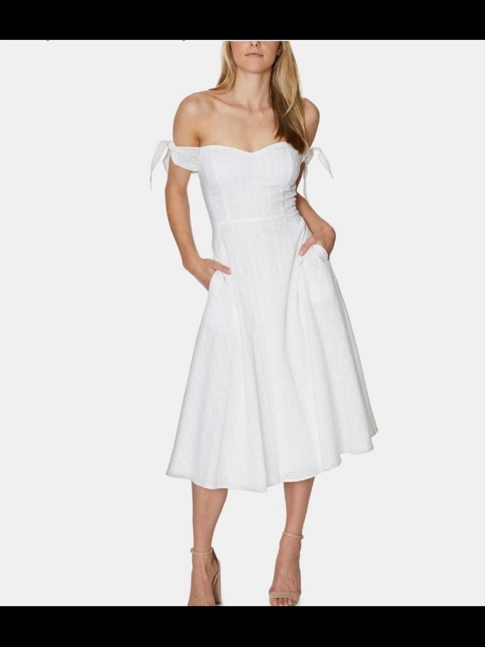 Avec Les Filles White Eyelet Off-Shoulder Midi Dress NWOT | Anthropologie